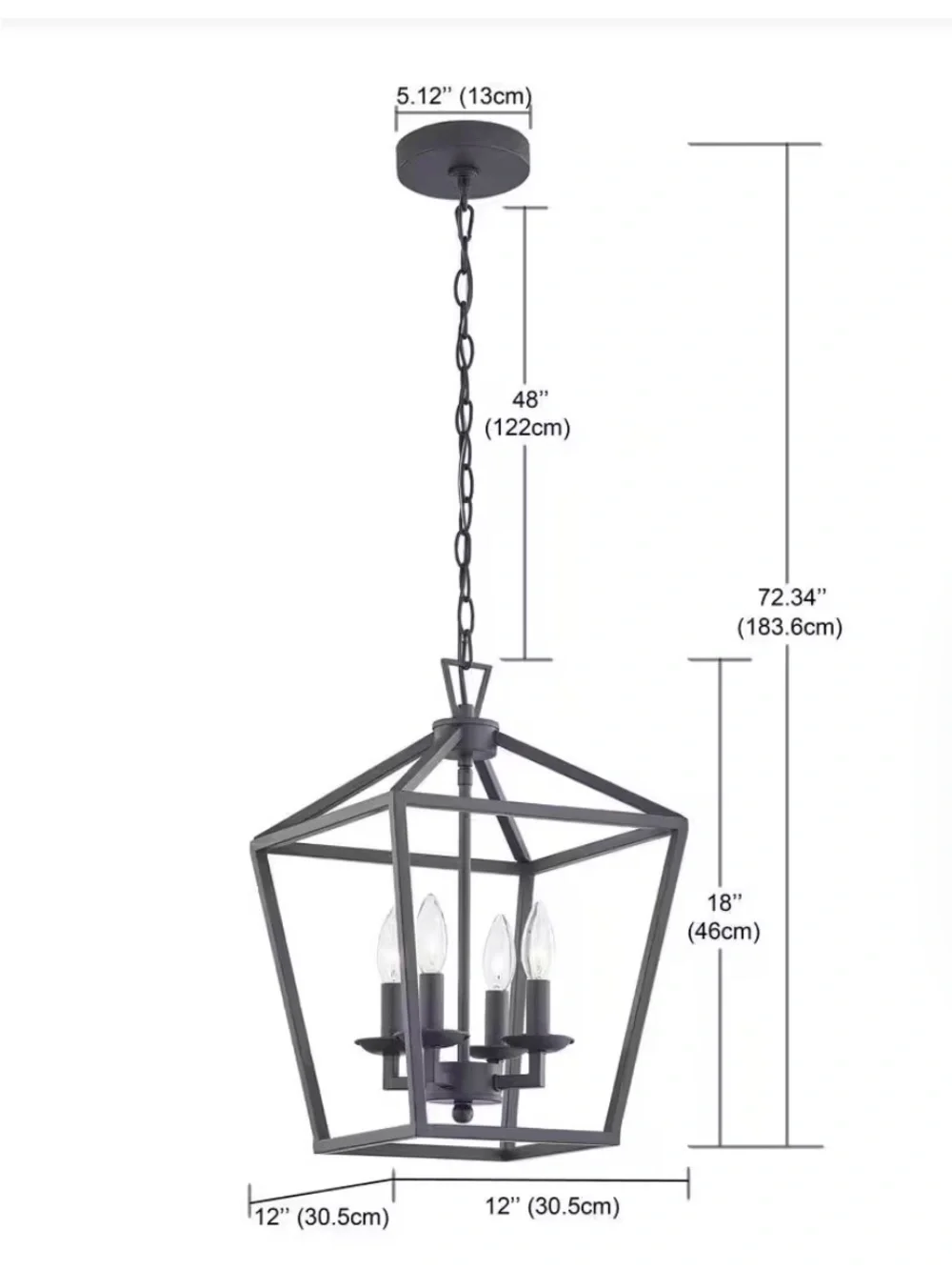 Modern Black Cage Pendant Chandelier - 4-Light